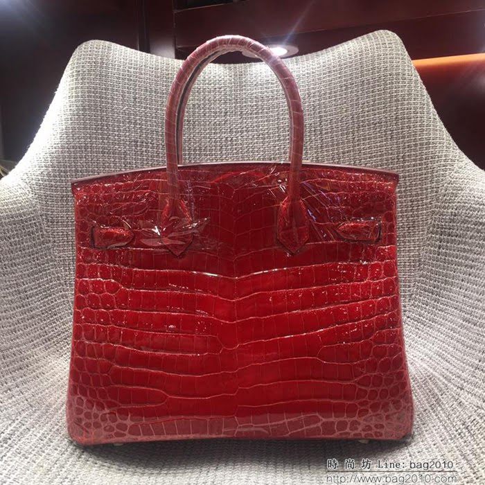 HERMES愛馬仕 鉑金包 Birkin 30cm 法拉利紅 金扣 進口鱷魚 老工匠 純手工縫製 時尚手提包  Ama1144